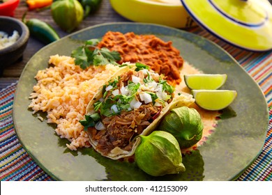 Mexican Carnitas Tacos With Salsa And Mexico Food Ingredients