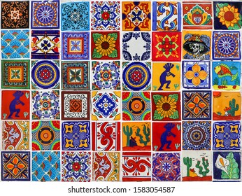 Mexican Ceramic Tile. Multicolored Bright Colorful Background.