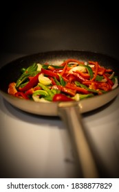 Mexican Chicken Fajitas In Iron Skillet With Peppers