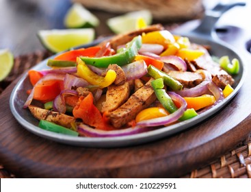 Mexican Chicken Fajitas In Iron Skillet With Peppers