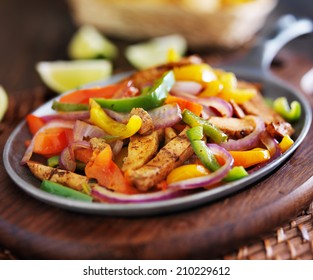 Mexican Chicken Fajitas In Iron Skillet With Peppers