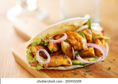 Mexican Chicken Taco With Avocado And Onion