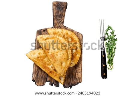 Mexican chilean food fried empanadas pie with beef meat. Isolated on white background, top view