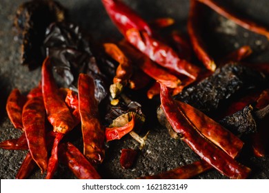 Mexican Chilies, Close-up Of Dry Variety, Including Chile Ancho And Arbol Chilli