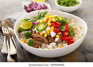 Mexican Dinner Bowl With Rice And Pulled Pork