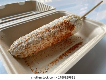 Mexican elote street corn takeout from restaurant
