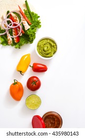 Mexican Fajitas Ingredients Isolated On White Background

