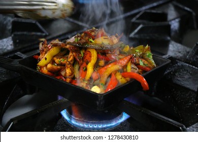 Mexican Fajitas On Sizzling Plate