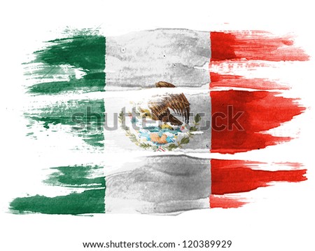 The Mexican flag painted on  white paper with watercolor