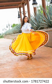 Mexican Folk Dancer In A Landscape Of Tequila, Mexico. Woman Dancing Mexican Folklore