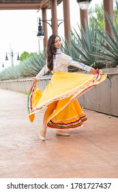 Mexican Folk Dancer In A Landscape Of Tequila, Mexico. Woman Dancing Mexican Folklore