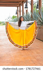 Mexican Folk Dancer In A Landscape Of Tequila, Mexico. Woman Dancing Mexican Folklore