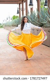 Mexican Folk Dancer In A Landscape Of Tequila, Mexico. Woman Dancing Mexican Folklore