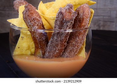 Mexican Food, Churros With Condensed Milk And Nachos Tex Mex Dessert