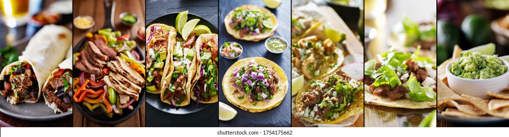 mexican food collage with tacos, fajitas and burritos - Powered by Shutterstock