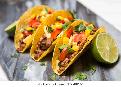 Mexican Food - Delicious Tacos With Ground Beef