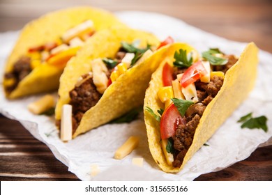 Mexican Food - Delicious Tacos With Ground Beef