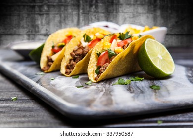 Mexican Food - Delicious Tacos With Ground Beef