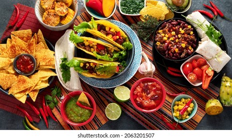 Mexican food, many dishes of the mexican cuisine on dark background - Shutterstock ID 2063201507
