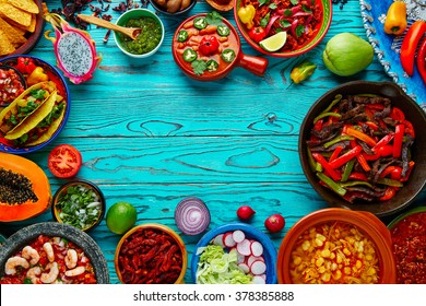 Mexican food mix copyspace frame colorful background Mexico - Shutterstock ID 378385888