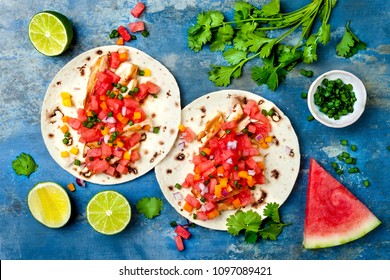 Mexican Grilled Chicken Tacos With Watermelon Salsa