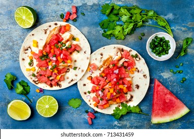 Mexican Grilled Chicken Tacos With Watermelon Salsa