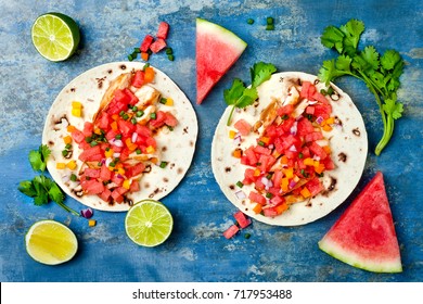 Mexican Grilled Chicken Tacos With Watermelon Salsa