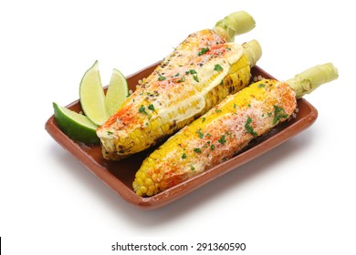 mexican grilled corn, elote isolated on white background