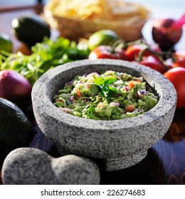 Mexican Guacamole In Stone Molcajete