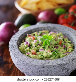 Mexican Guacamole In Stone Molcajete