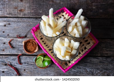 Mexican Jicama Fruit Cutted With Green  Lime