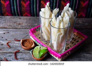 Mexican jicama fruit cutted with green  lime
