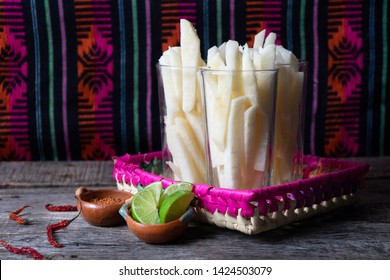 Mexican Jicama Fruit Cutted With Green  Lime