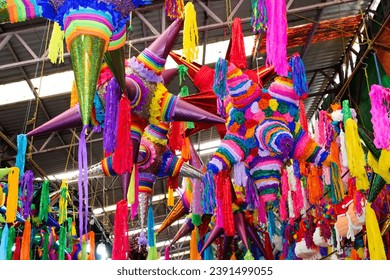Mexican piñatas in a market