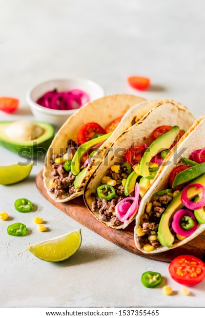 Mexican Minced Beef Tacos Vegetables Corn Stock Photo (Edit Now) 1537355465