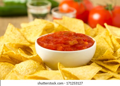 Mexican Nacho Chips And Salsa Dip Arrangement