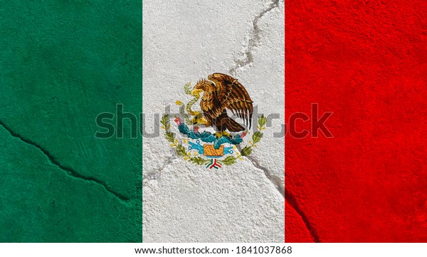 Mexican national flag symbol pattern on broken\
cracked concrete wall background, abstract Mexico political\
conflict icon concept texture\
wallpaper