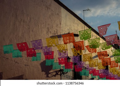 Mexican Paper Flags In A Street