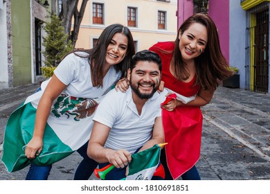 Mexican People With Flag In Mexican Independence Day In Mexico