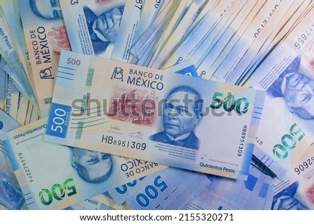 Mexican peso background. Banknote. Foreign exchange. Five hundred. Financial business concept. Mexican Peso Bills. high denomination