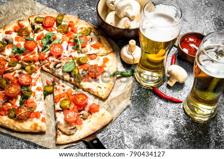 Similar – Mediterranean lunch or dinner with roasted dorado fishes, homemade focaccia bread , olive oil and olives served on rustic table with tableware and kitchen utensils, top view.