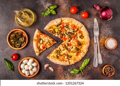 Mexican Pizza With Jalapeno Pepper, Top View.