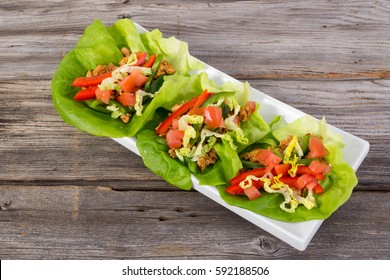 Mexican Pork Lettuce Wraps As Healthy Taco Low Carb Diet