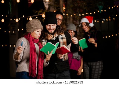 Mexican Posada Hispanic People Singing Carols In Christmas In Mexico