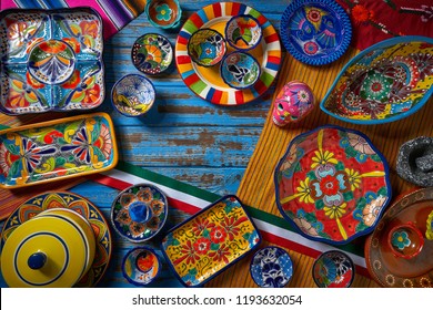 Mexican pottery Talavera style of Puebla in Mexico