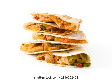 Mexican Quesadilla With Chicken, Cheese And Peppers, Isolated On White Background