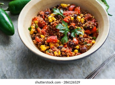 Mexican Quinoa Warm Salad, Chili, Vegetarian Food