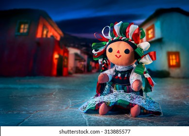 Mexican Rag Doll In A Traditional Dress At Night