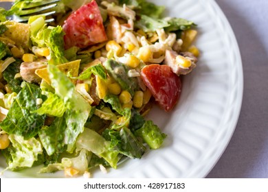 Mexican Salad On A White Plate Close Up 