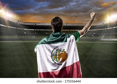 Mexican Soccer Player, Celebrating With The Fans.